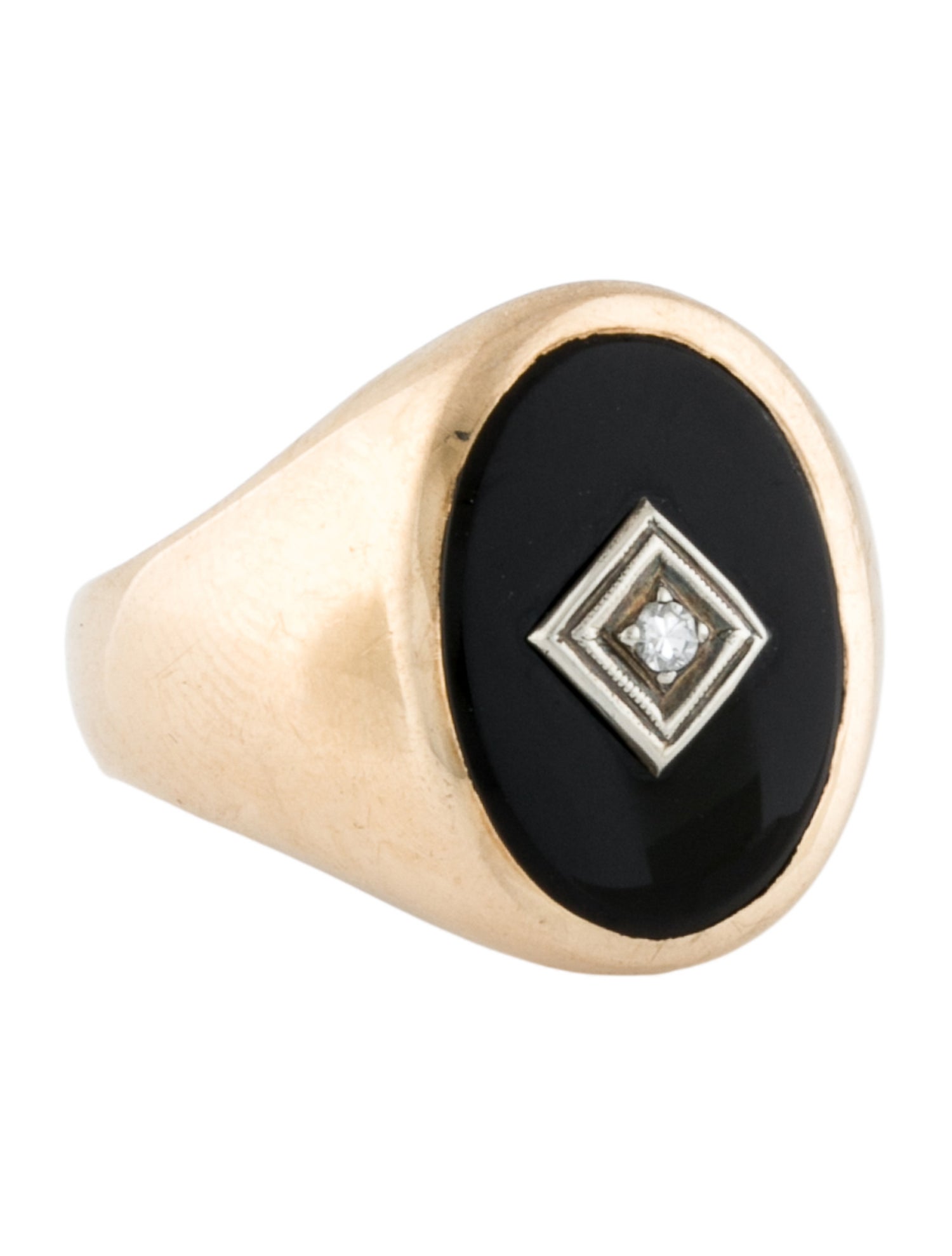 Ring 14K Onyx & Diamond Oval Signet