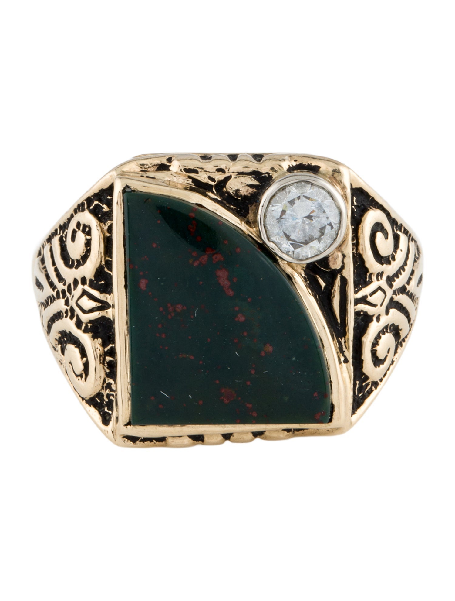 Ring 14K Bloodstone & Diamond Signet