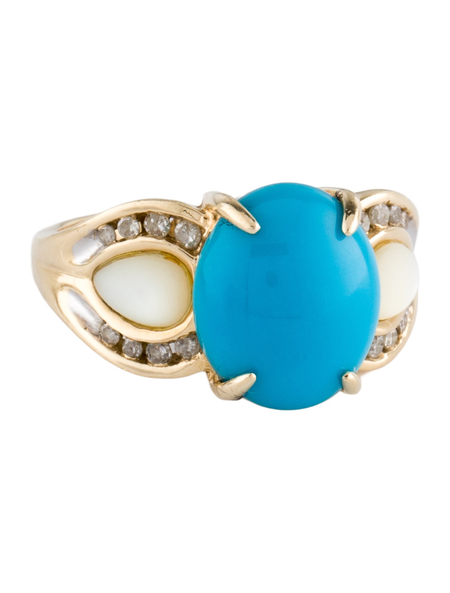Ring 14K Turquoise, Mother of Pearl & Diamond Cocktail