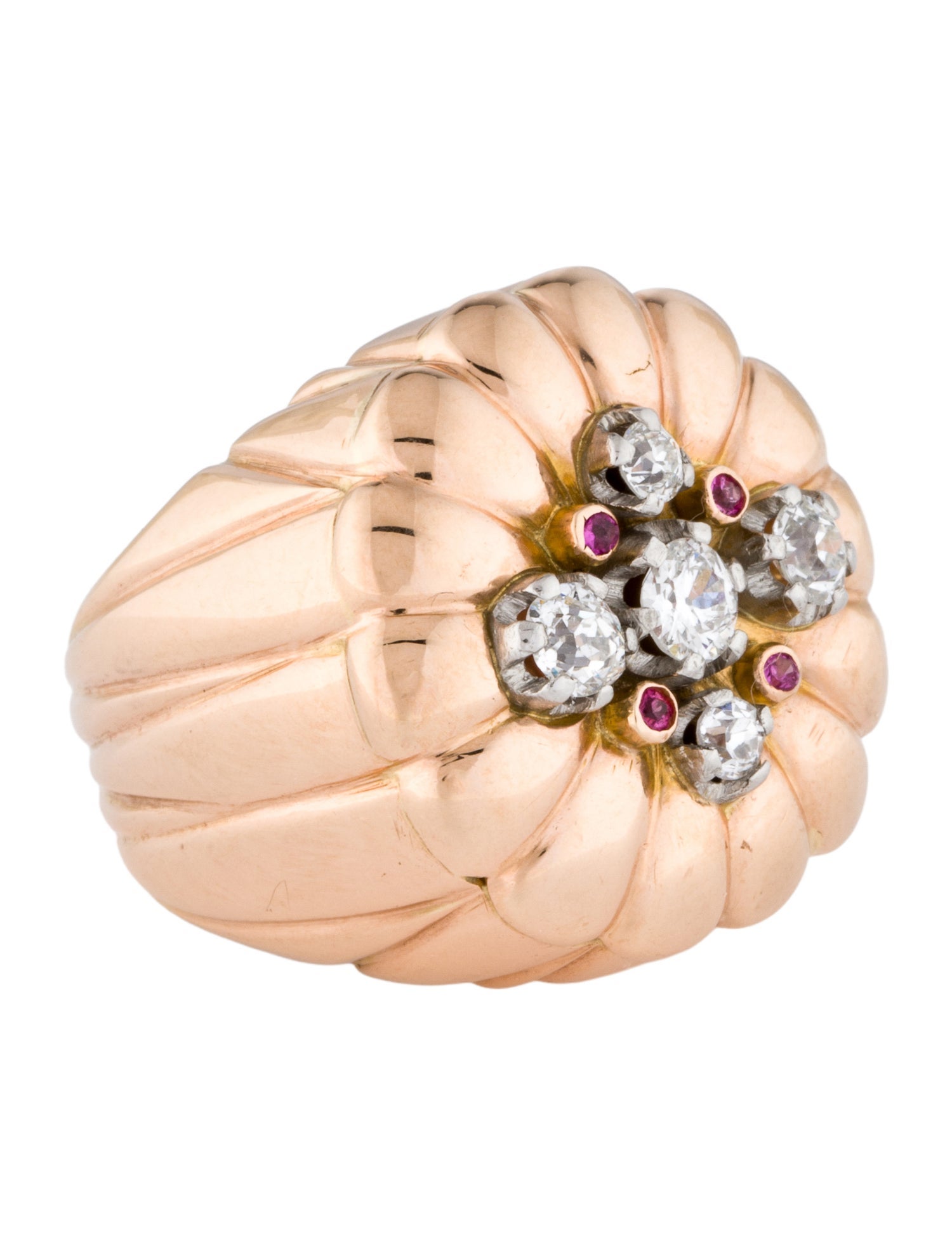 Ring 14K Diamond & Ruby Cocktail
