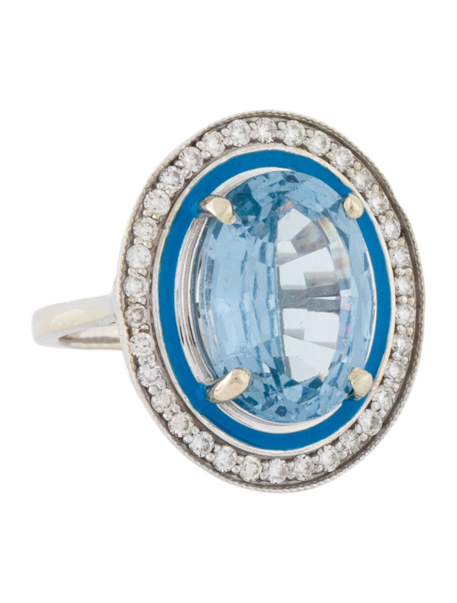 Ring 14K Enamel, Synthetic Spinel & Diamond Cocktail