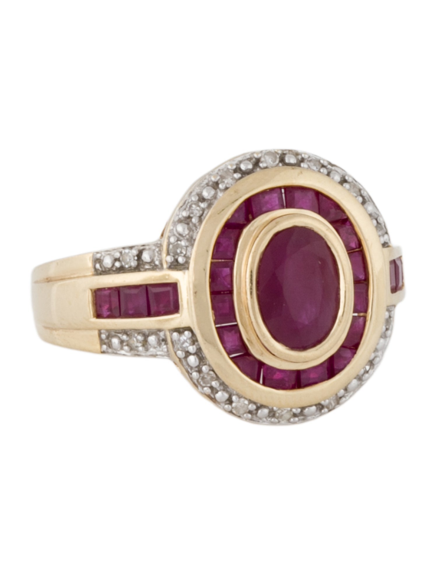 Ring 14K Ruby & Diamond Halo Cocktail