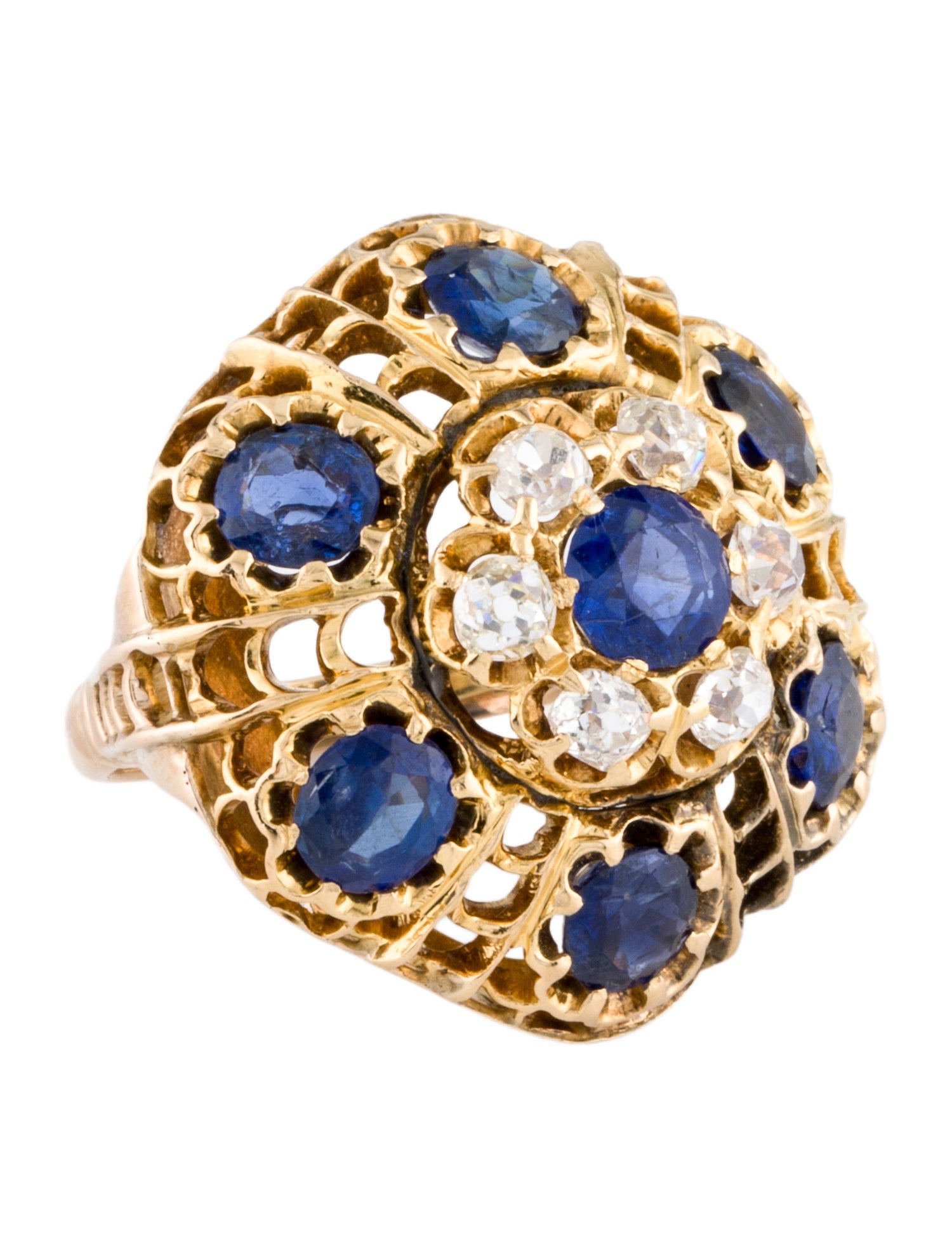Ring Vintage 14K 4.79ctw Sapphire & Diamond Cocktail