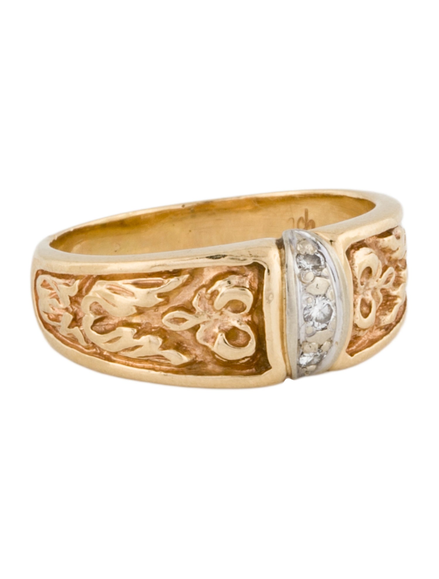 Ring 14K Diamond Carved Signet