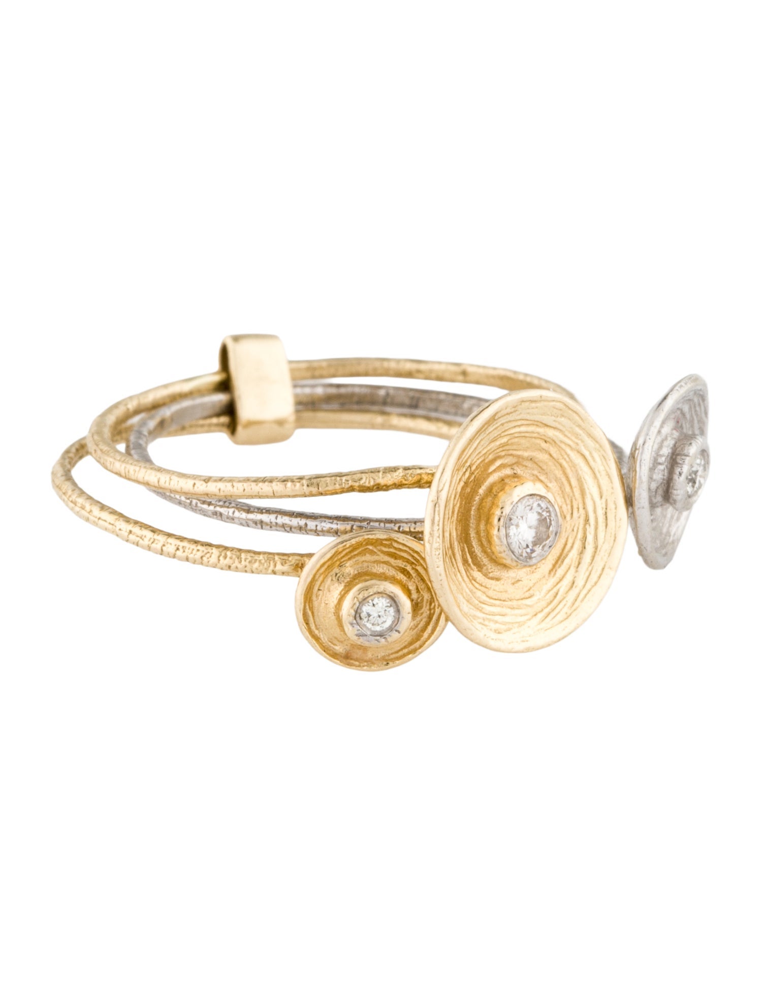 Ring 14K Diamond Two-Tone Textured Cocktail