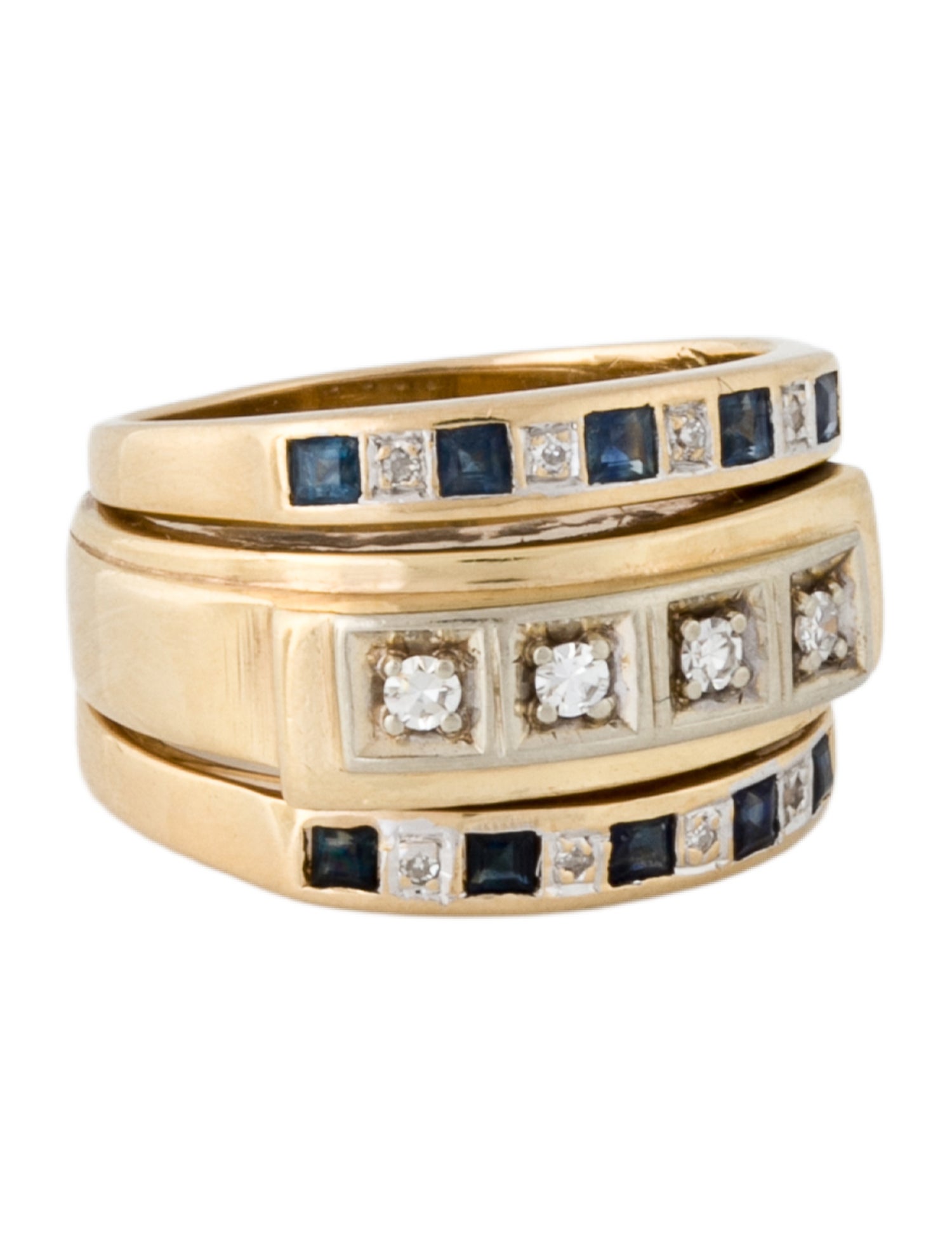 Ring 14K Sapphire & Diamond Wedding Band Set