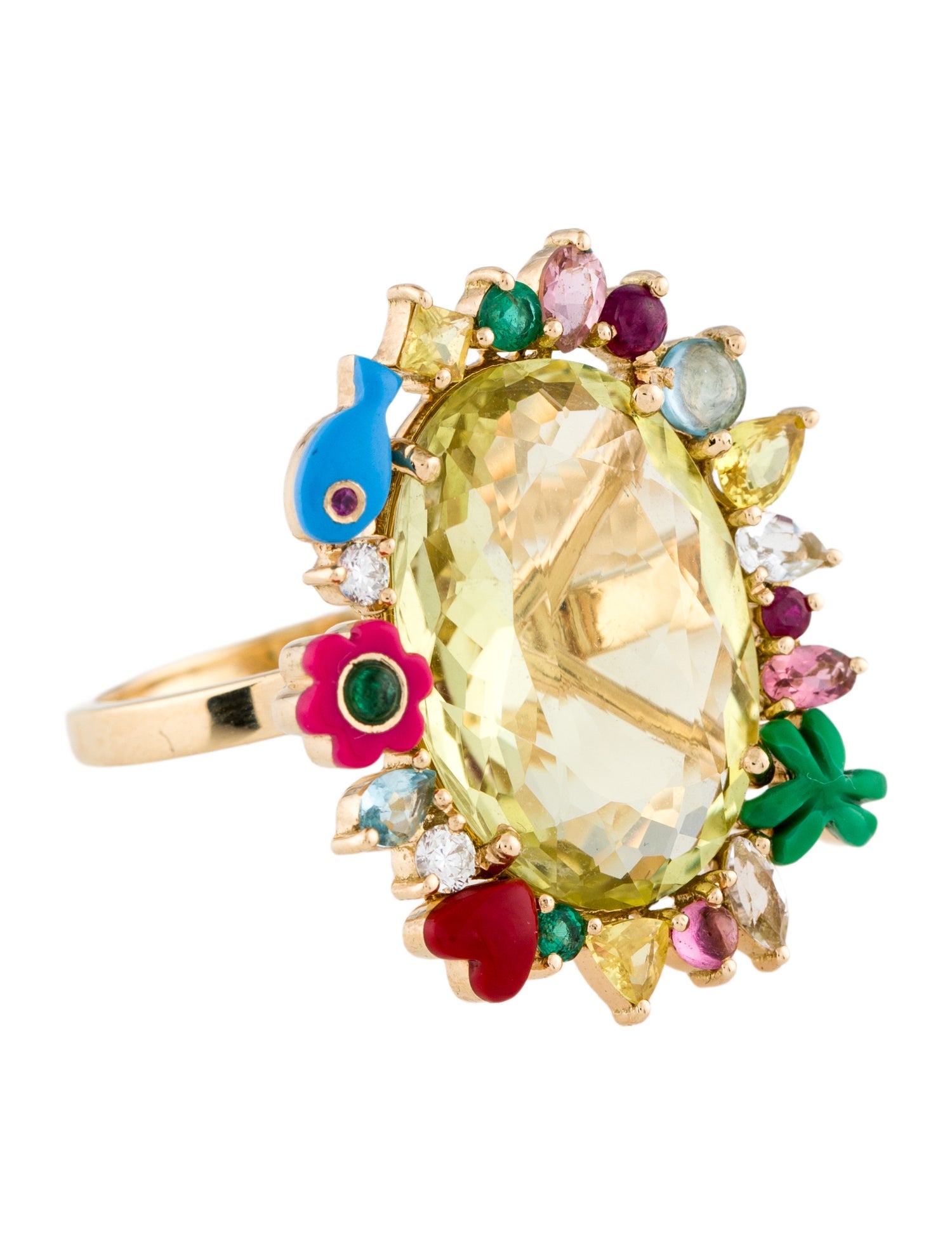 Ring 18K Enamel Diamond & Multistone