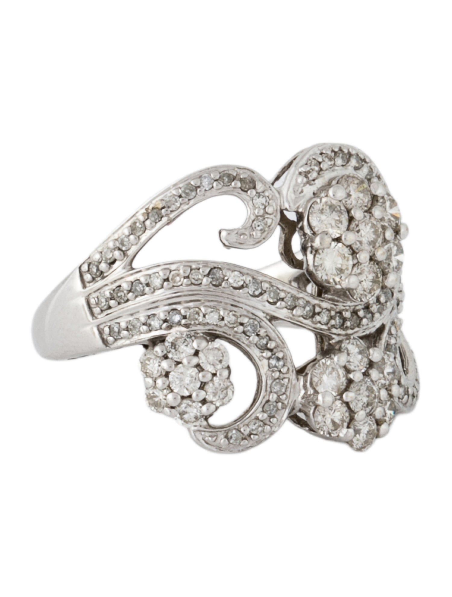 Ring 14K Diamond Swirl Cluster Cocktail