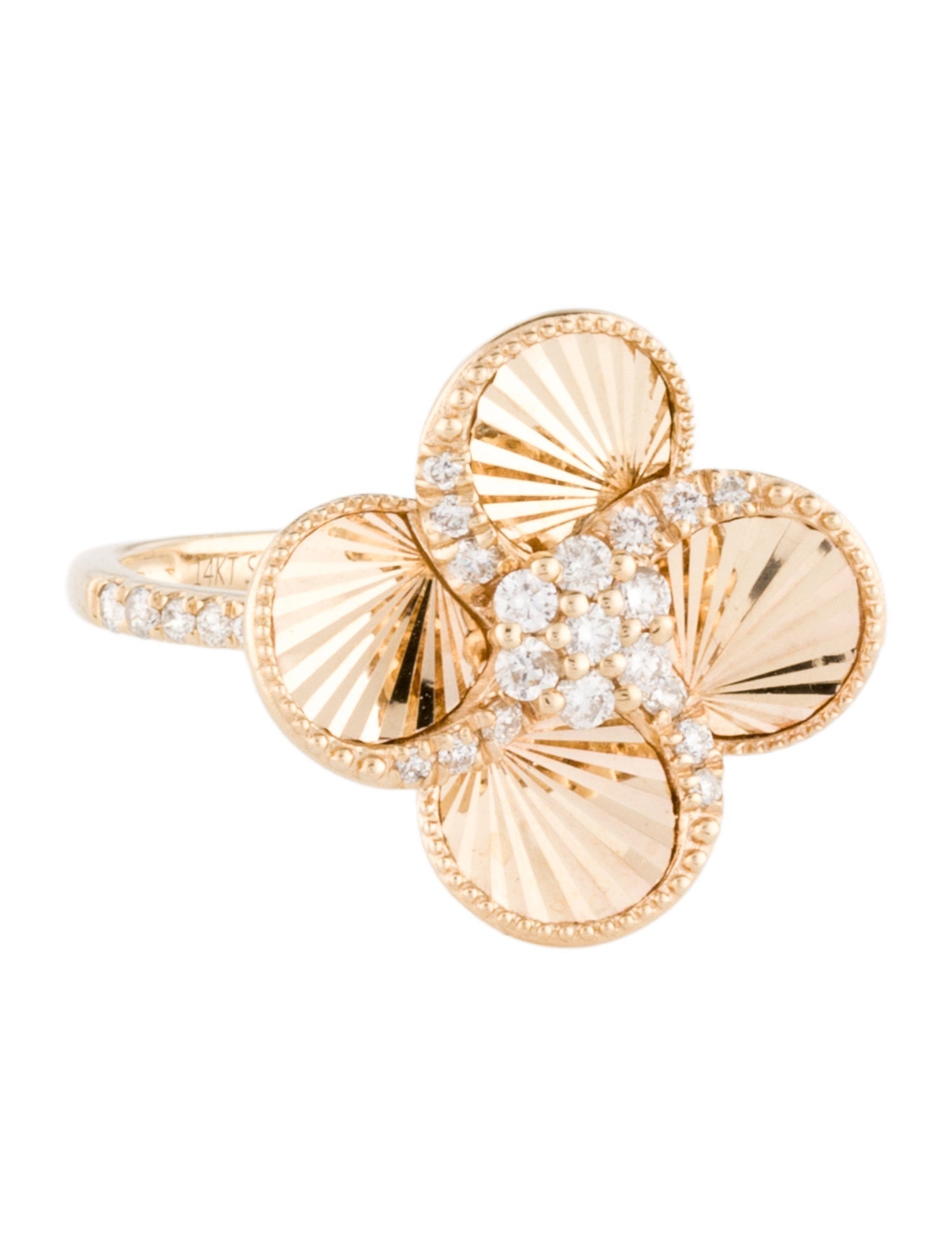 Ring 14K Diamond Flower Cocktail