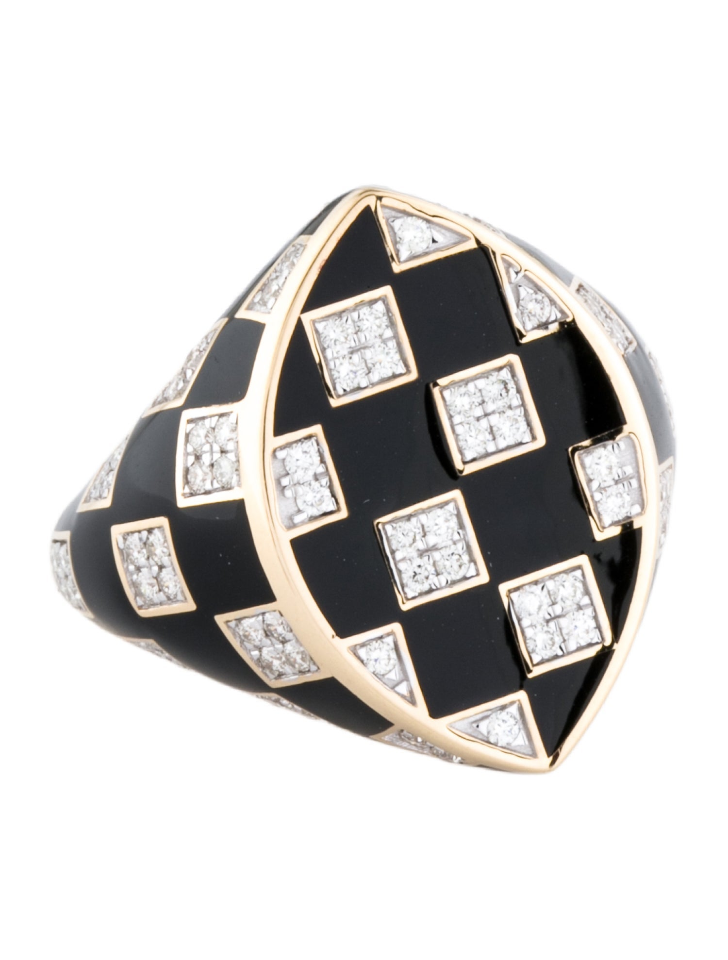 Ring 18K Diamond & Enamel Cocktail w/ Tags