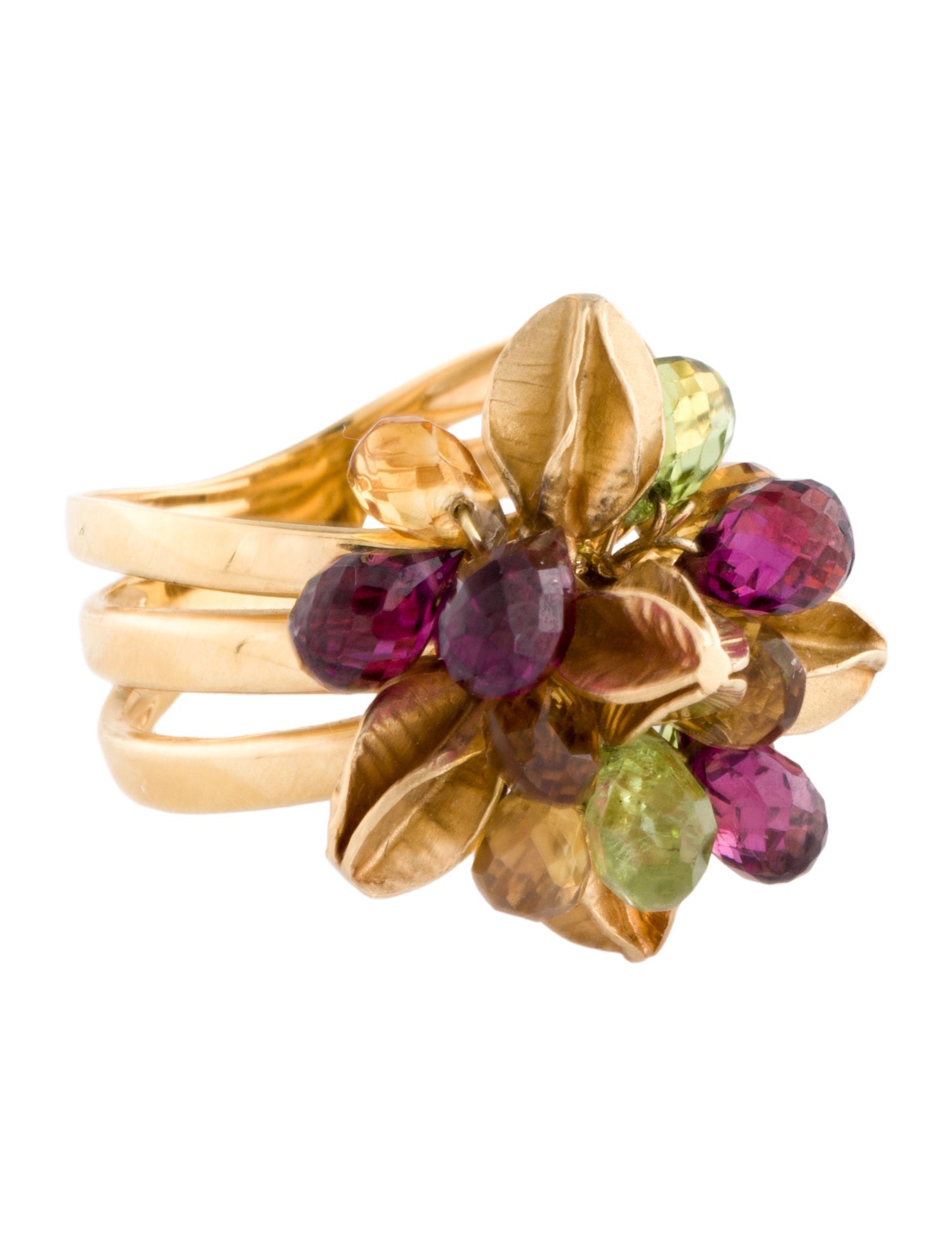 Ring 18K Garnet, Peridot & Citrine Cocktail