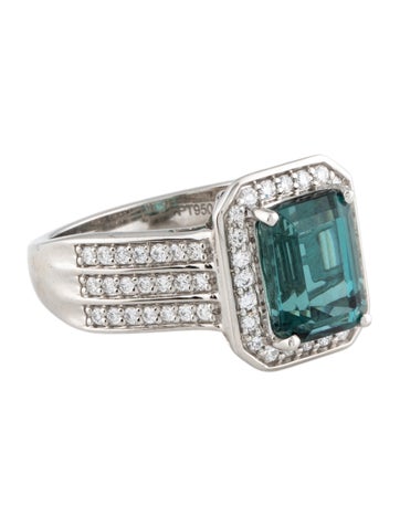 Pre-owned Ring Platinum 3.35ct Tourmaline & Diamond Cocktail In Multi