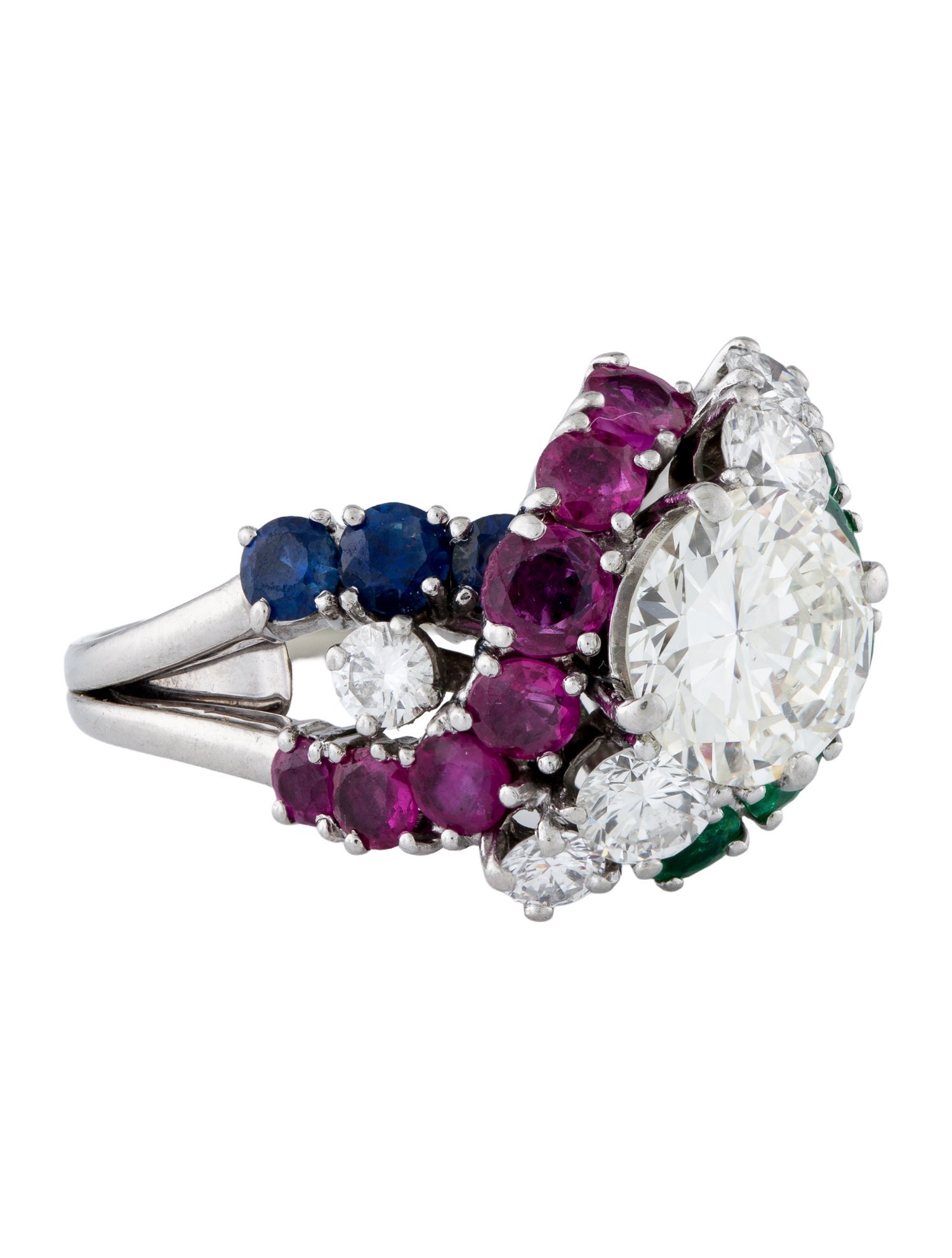 Ring Platinum 2.17ct Diamond, Ruby, Emerald & Sapphire Cocktail