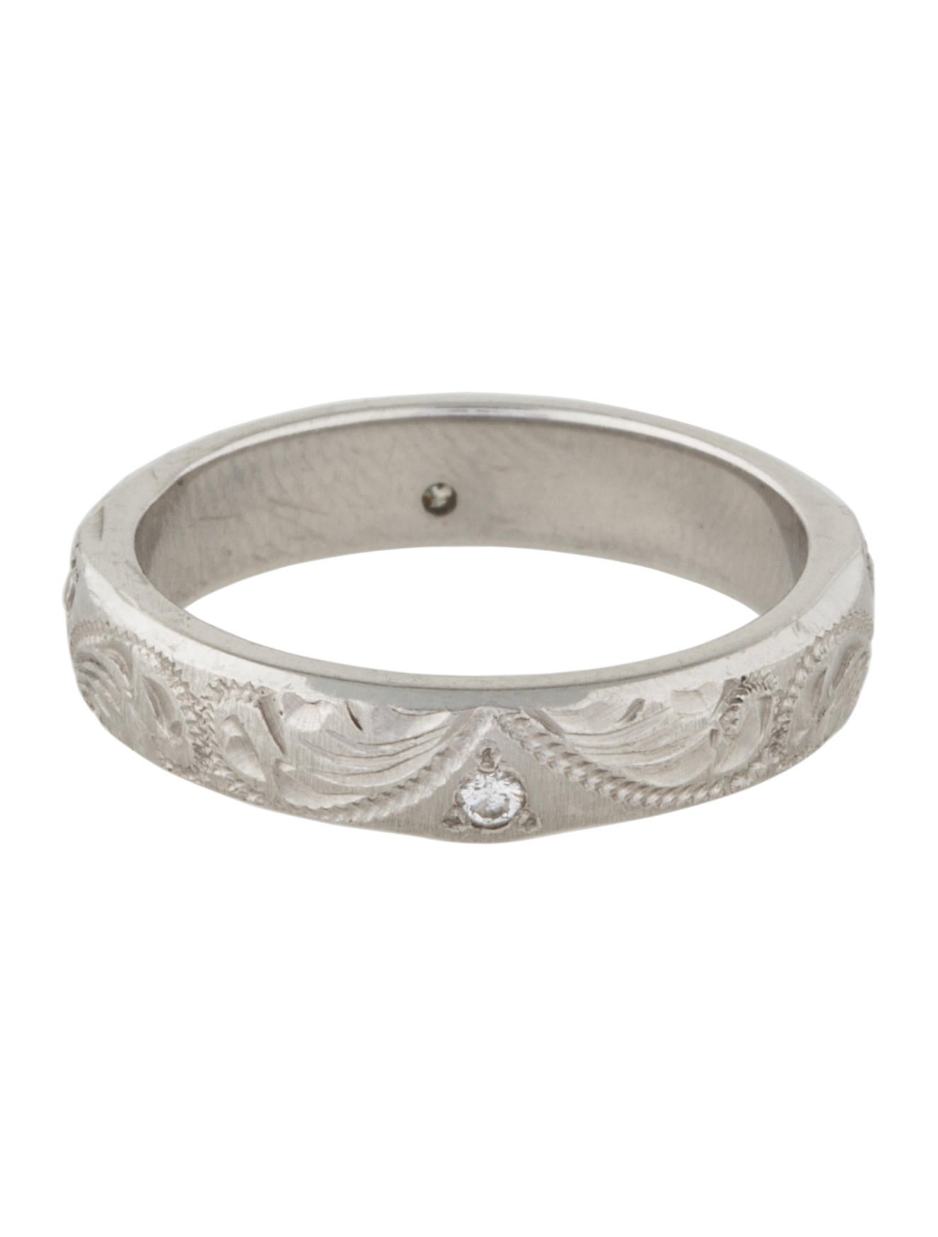 Platinum & Diamond Engraved Band Rings RRING38312 The RealReal