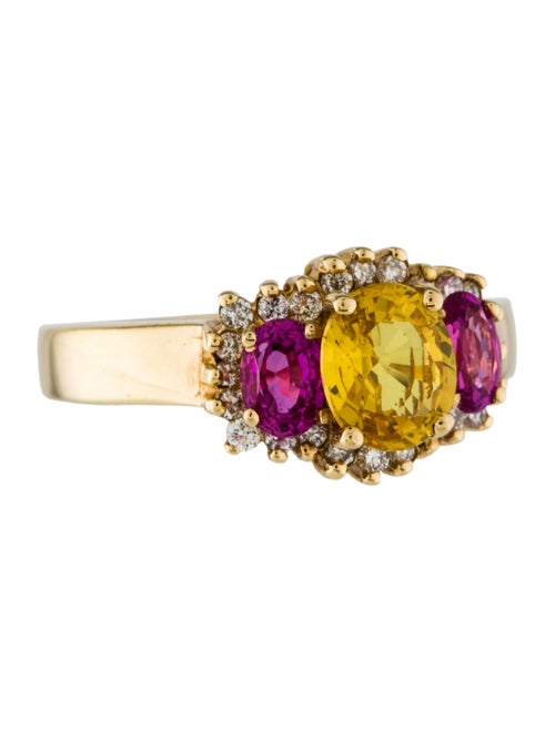 14K Yellow Sapphire, Pink Sapphire & Diamond Ring