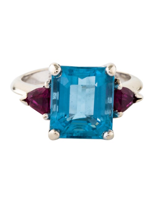 Ring 18K Aquamarine & Ruby Ring