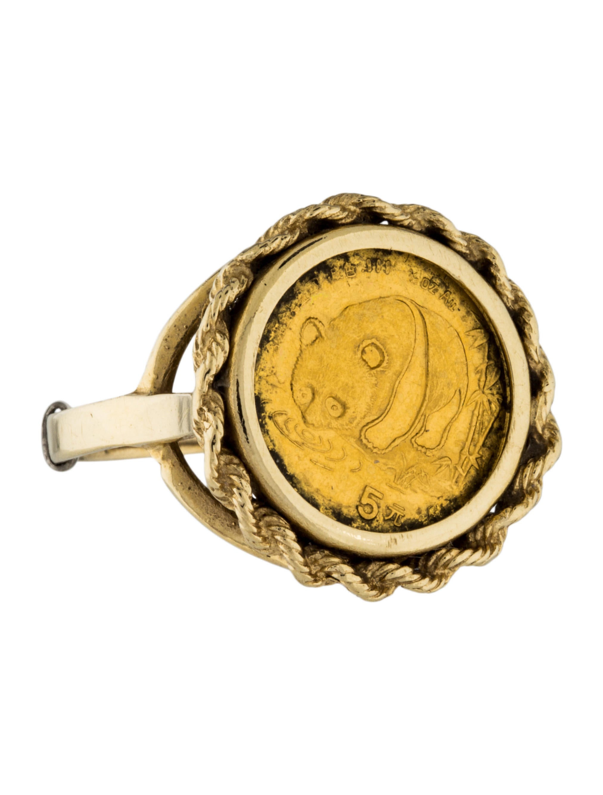 Ring Panda Coin Ring 14K Yellow Gold Ring, Rings RRING42199