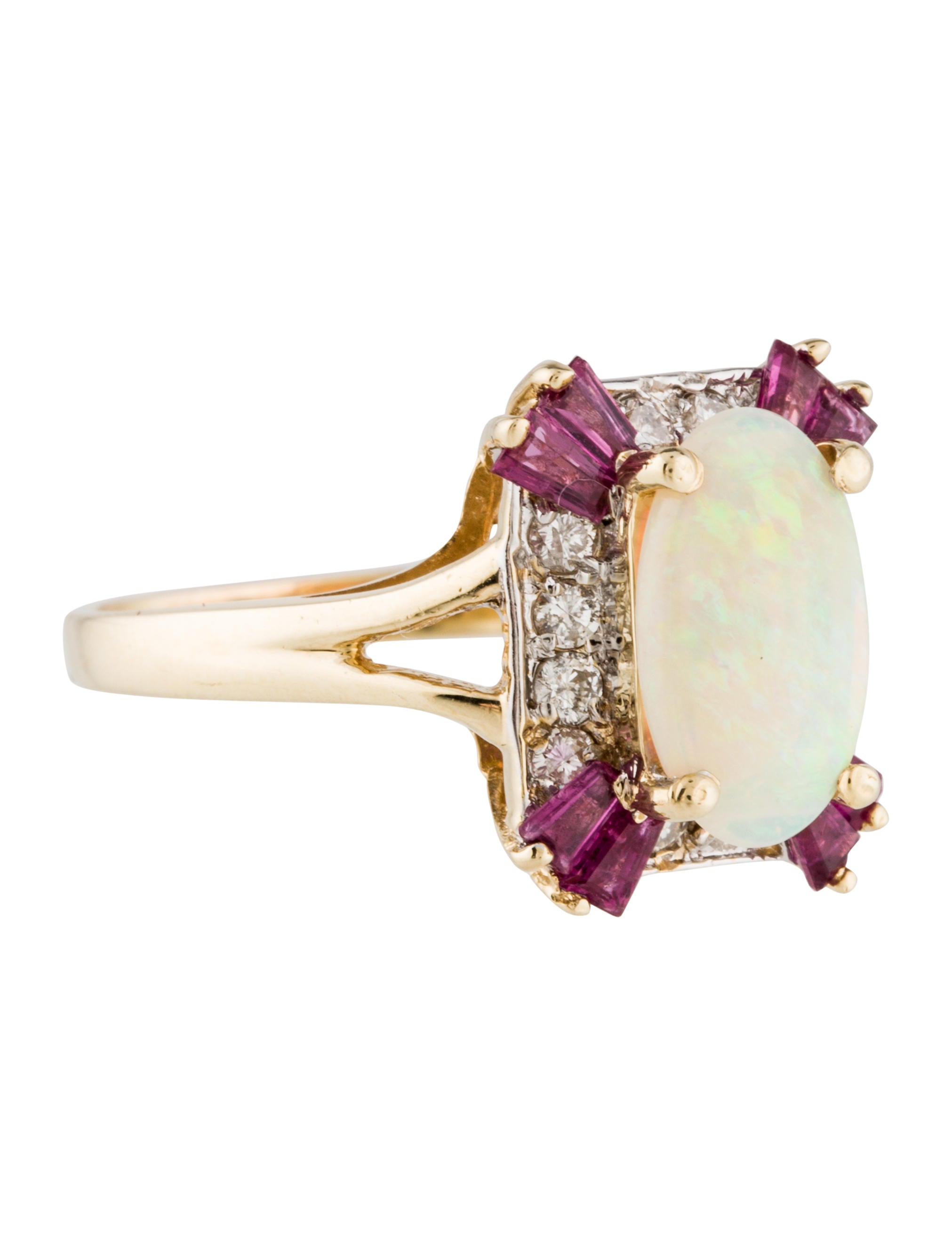 Ring 14K Opal, Ruby & Diamond Ring