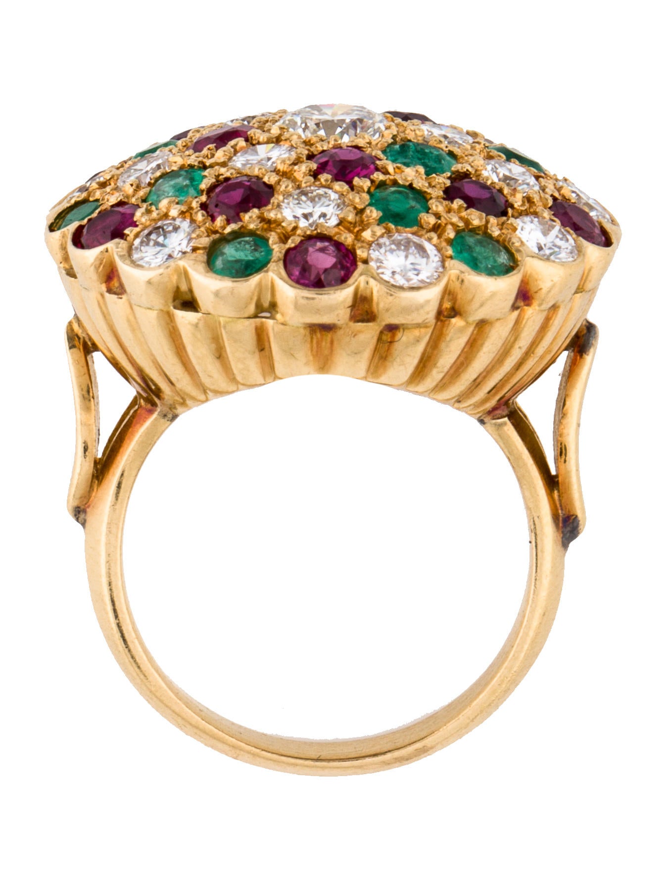 18K Diamond, Ruby & Emerald Cocktail Ring Rings RRING48333 The
