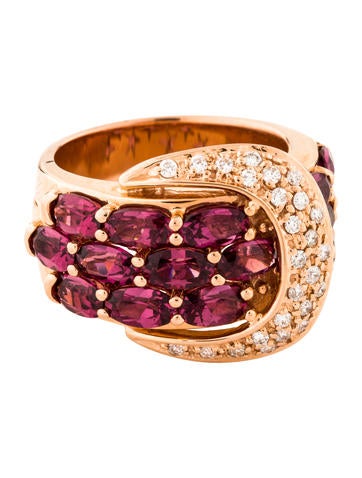 Ring Band 14K Diamond & Rhodolite Buckle 5.75