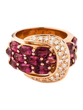 Ring 14K Diamond & Rhodolite Buckle Ring