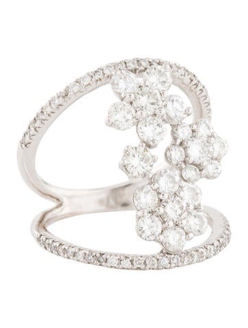 Ring Cocktail 18K 2.10ctw Diamond Floral 7.25