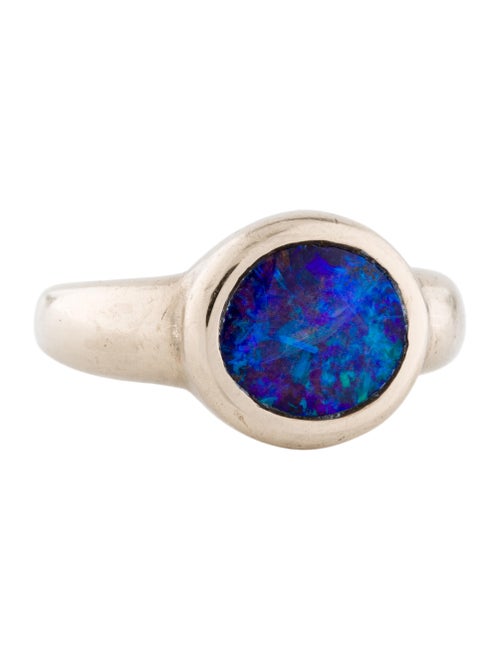 18K Black Opal Signet Ring white