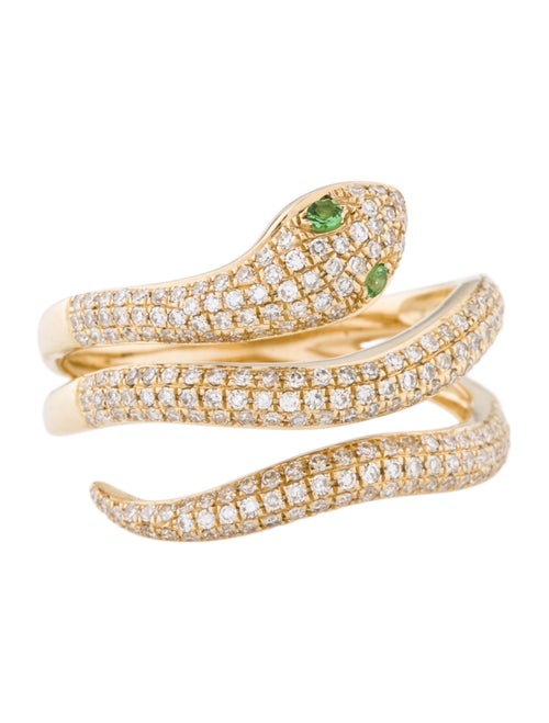 14K Tsavorite & Diamond Snake Cocktail Ring yellow
