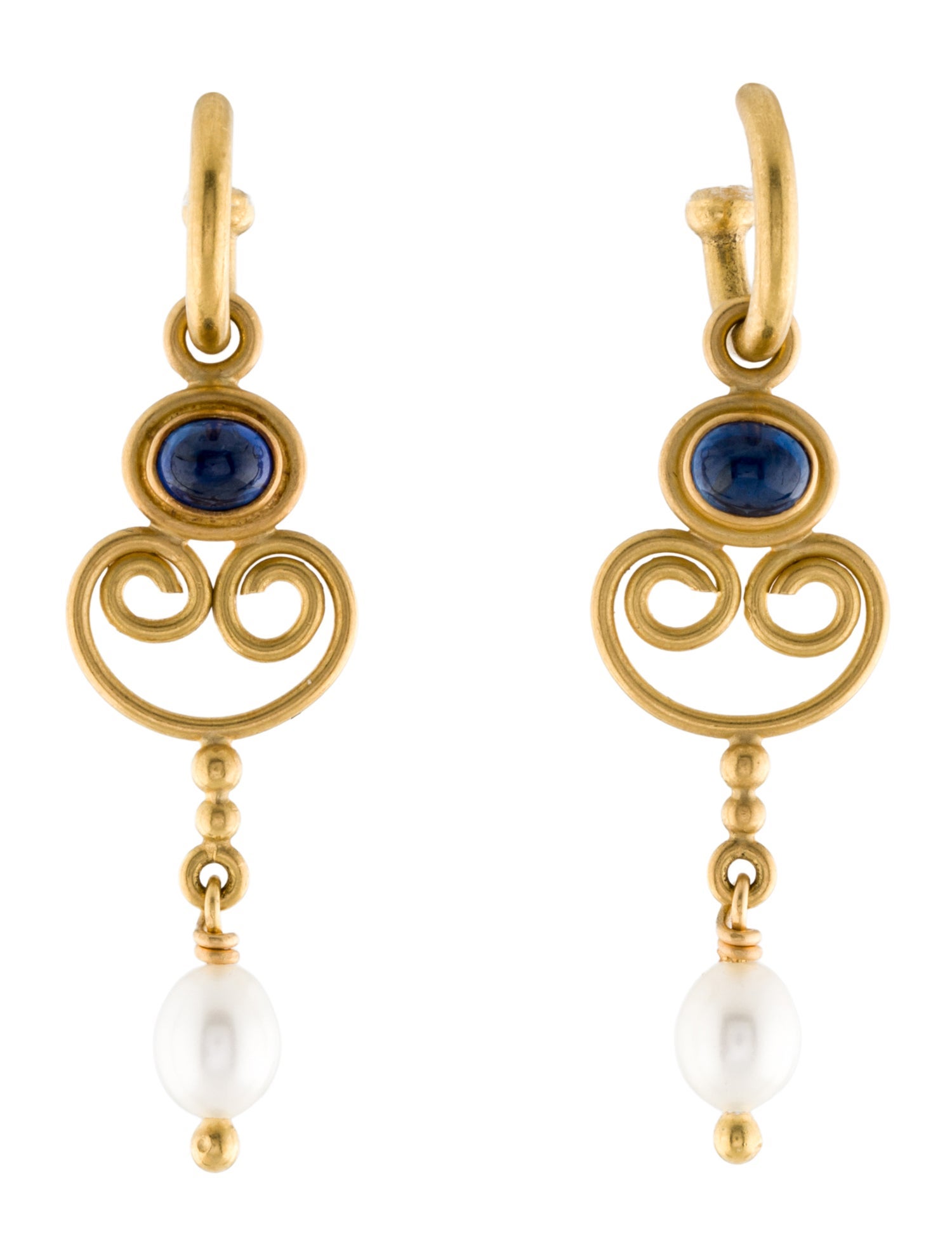 Reinstein Ross 20K Pearl & Sapphire Drop Earrings