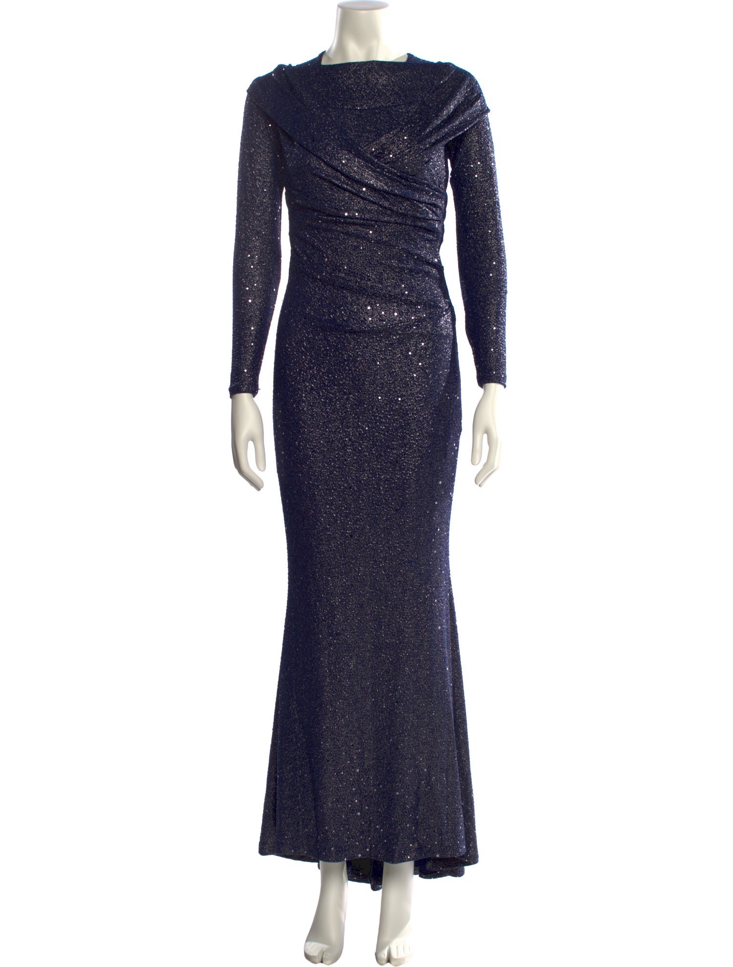 Talbot Runhof Bateau Neckline Long Dress in Blue/Metallic, Women's US4, DE34 | S