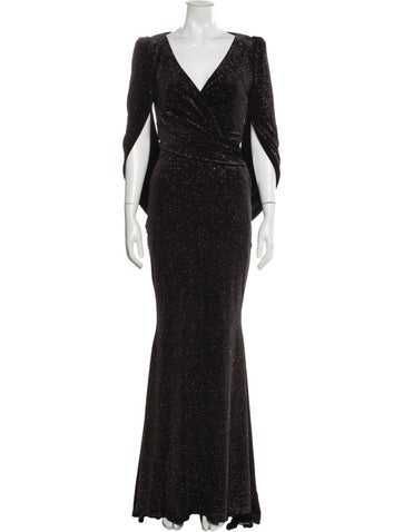 Pre-owned Talbot Runhof V-neck Long Dress In Blue