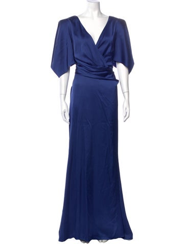 Pre-owned Talbot Runhof V-neck Long Dress In Blue