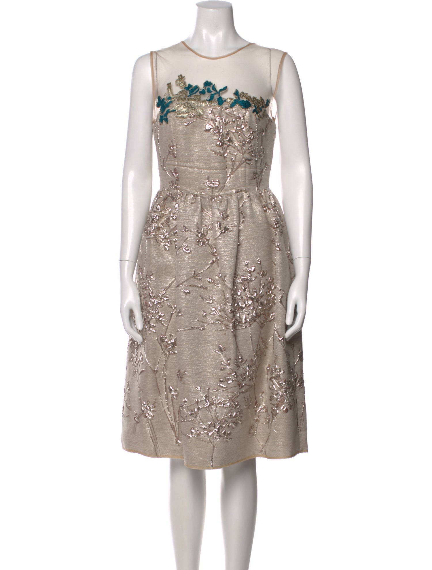 talbot runhof a line dresses Talbot Runhof Women's Metallic Jacquard Sleeveless A-Line Gown - Seafoam