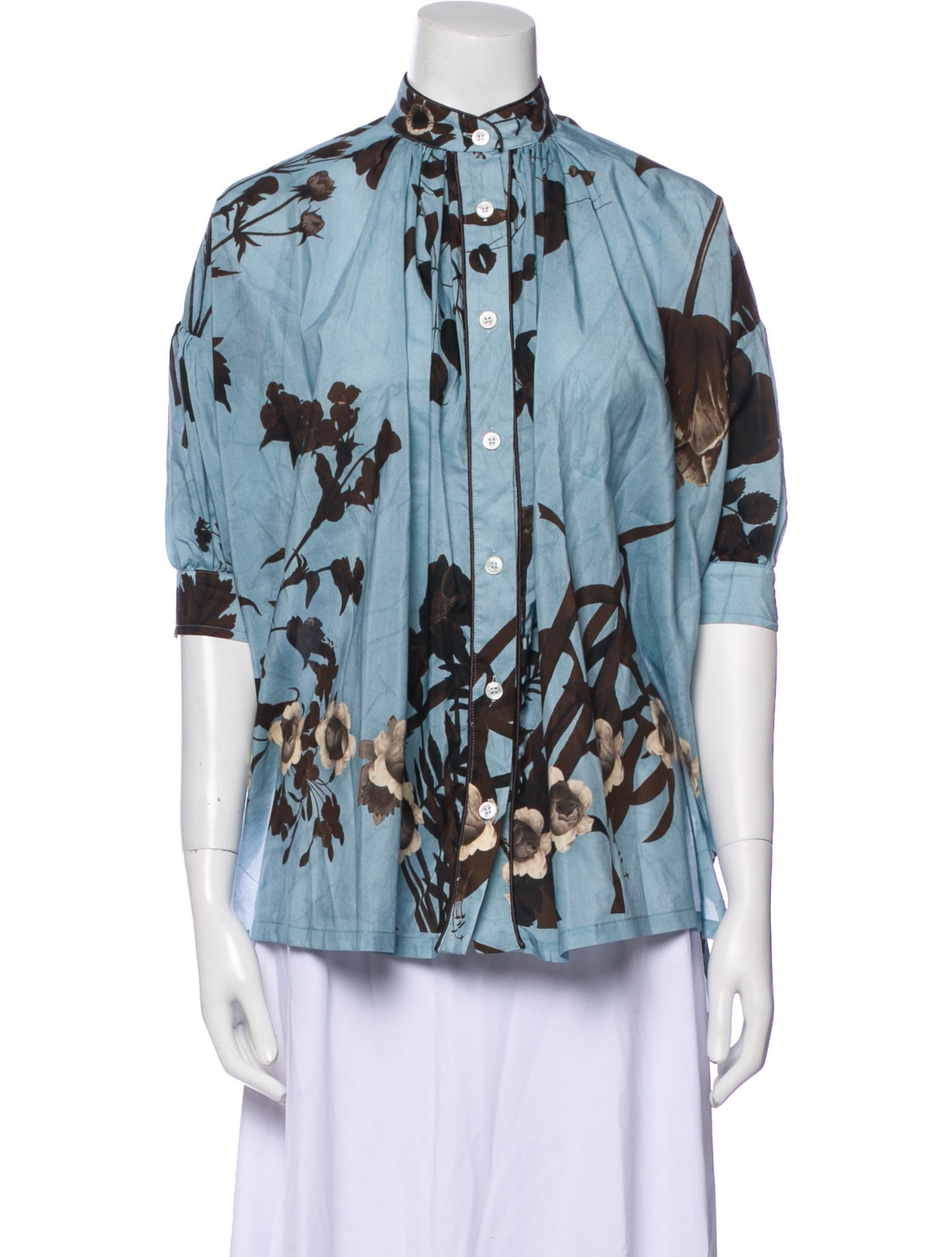 F.R.S. For Restless Sleepers Floral Print Mock Neck Button-Up Top