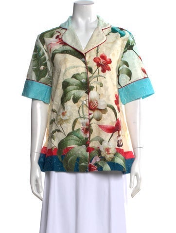 Pre-owned F.r.s For Restless Sleepers Floral Print Short Sleeve Top W/ Tags In Blue/neutrals
