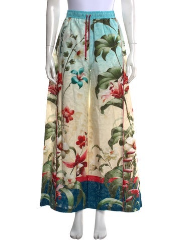 Pre-owned F.r.s For Restless Sleepers Floral Print Wide Leg Pants W/ Tags In Green