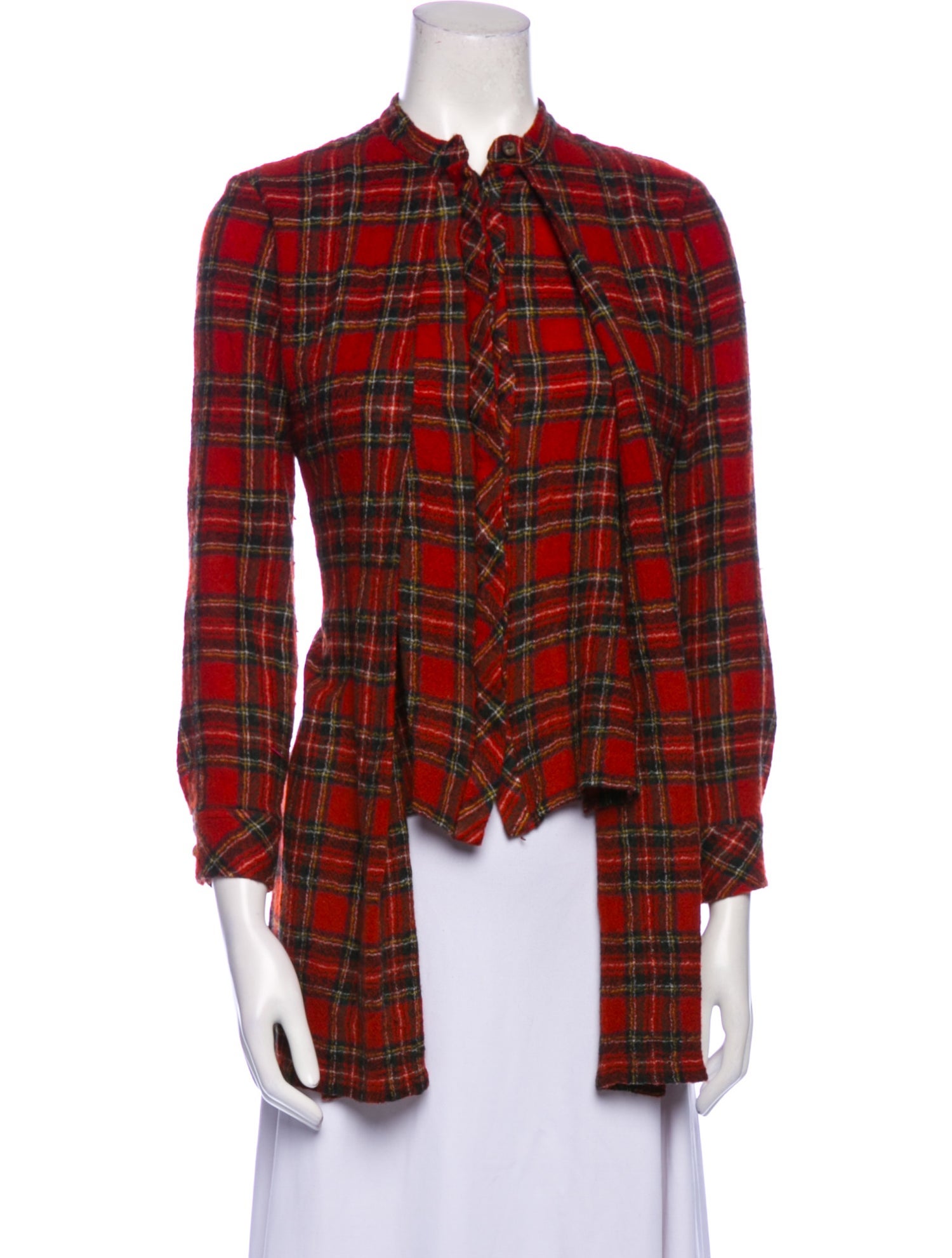 Rosetta Getty Wool Plaid Print Button-Up Top