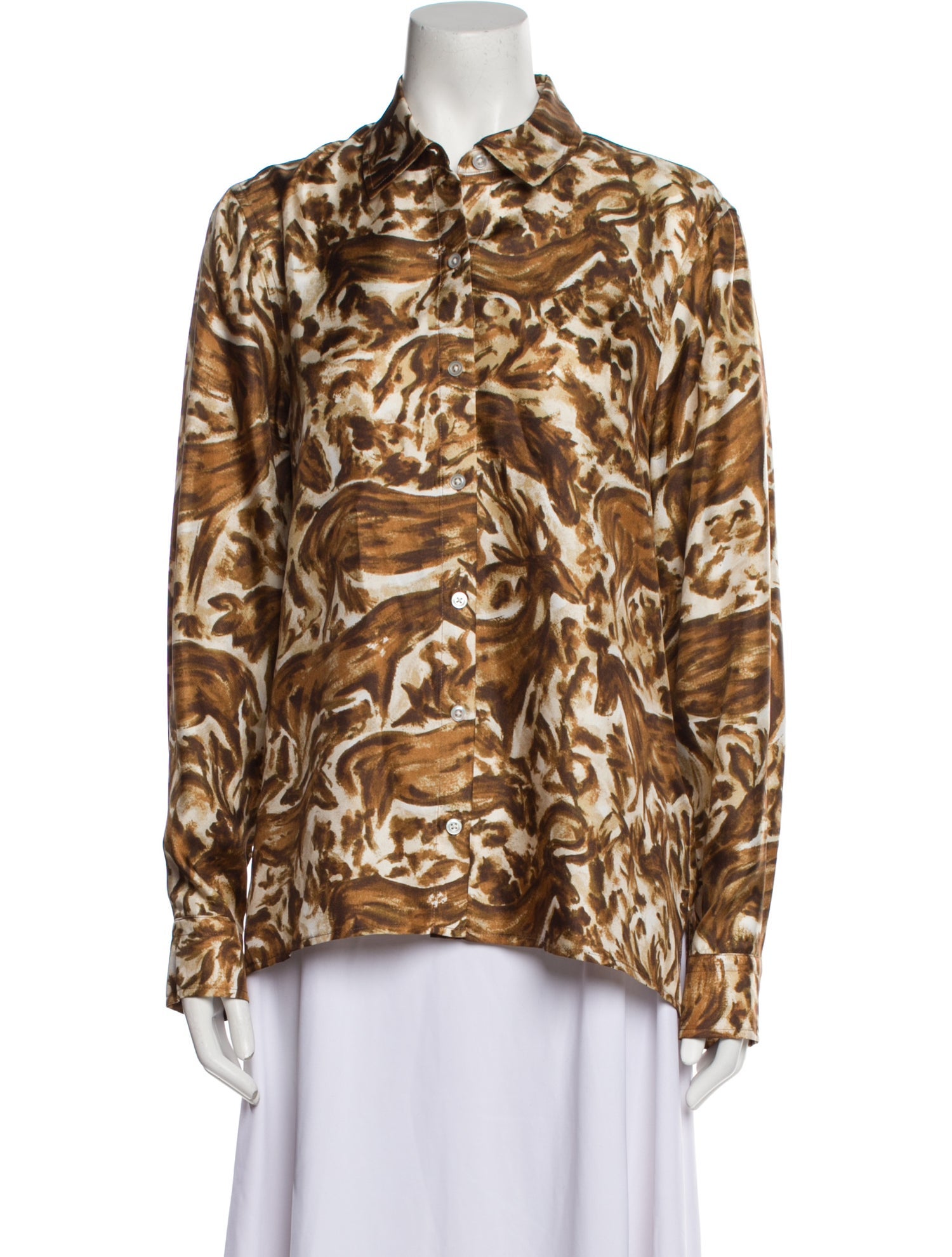 Rosetta Getty Silk Printed Button-Up Top w/ Tags