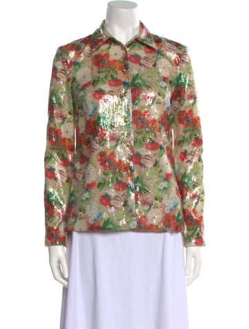 Rosetta Getty Tops Sequin Floral Print Button-Up Top US 4 | S