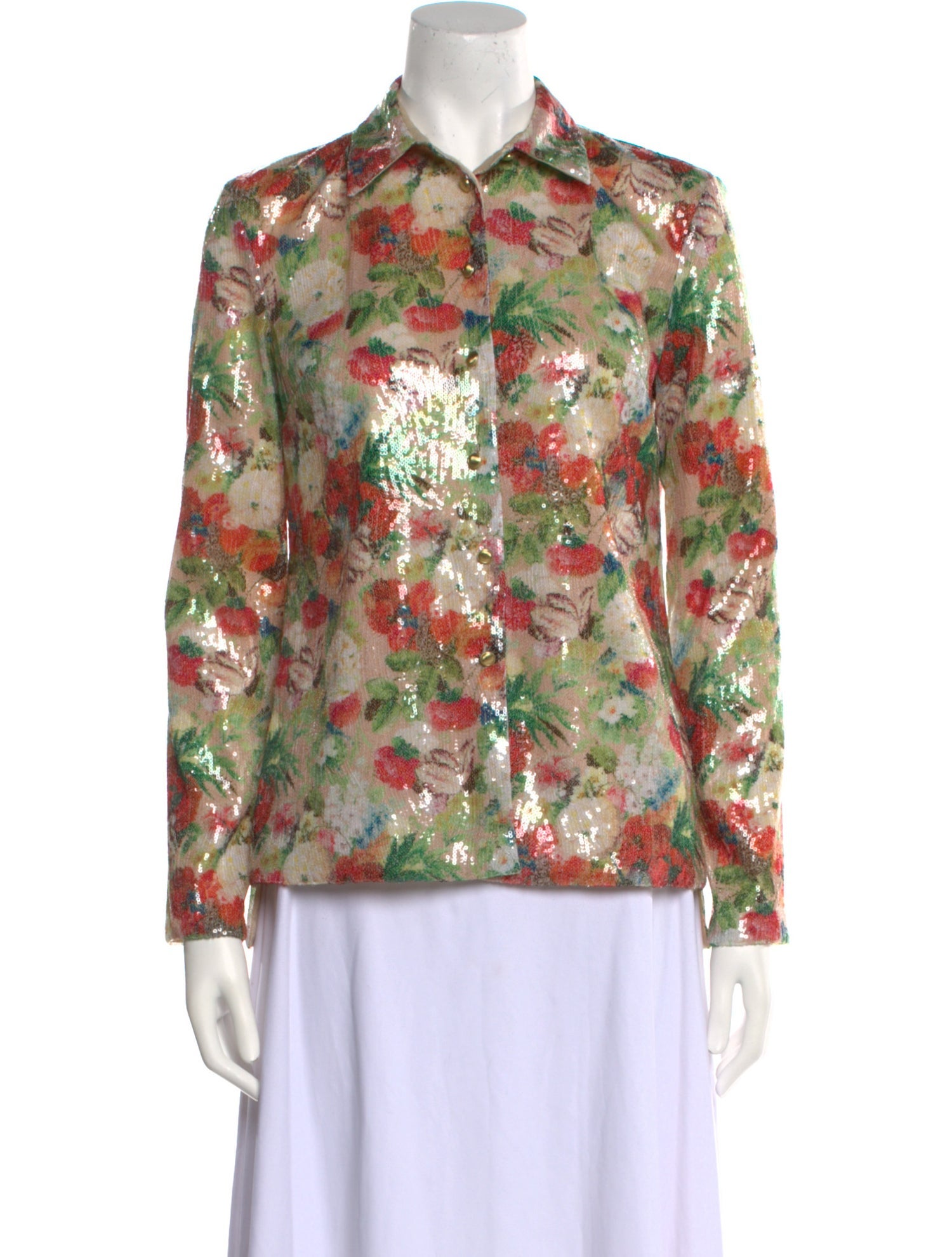 Rosetta Getty Sequin Floral Print Button-Up Top w/ Tags