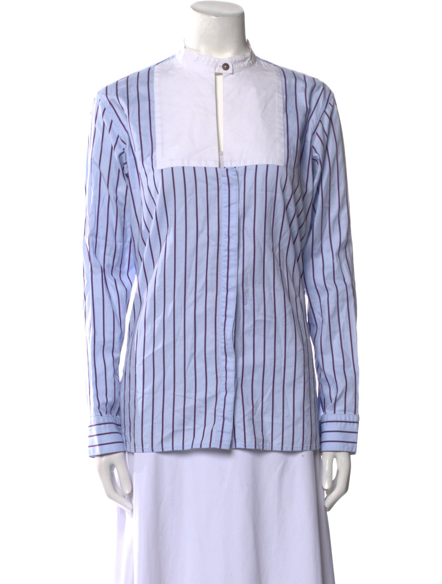 Rosetta Getty Striped Mock Neck Button-Up Top