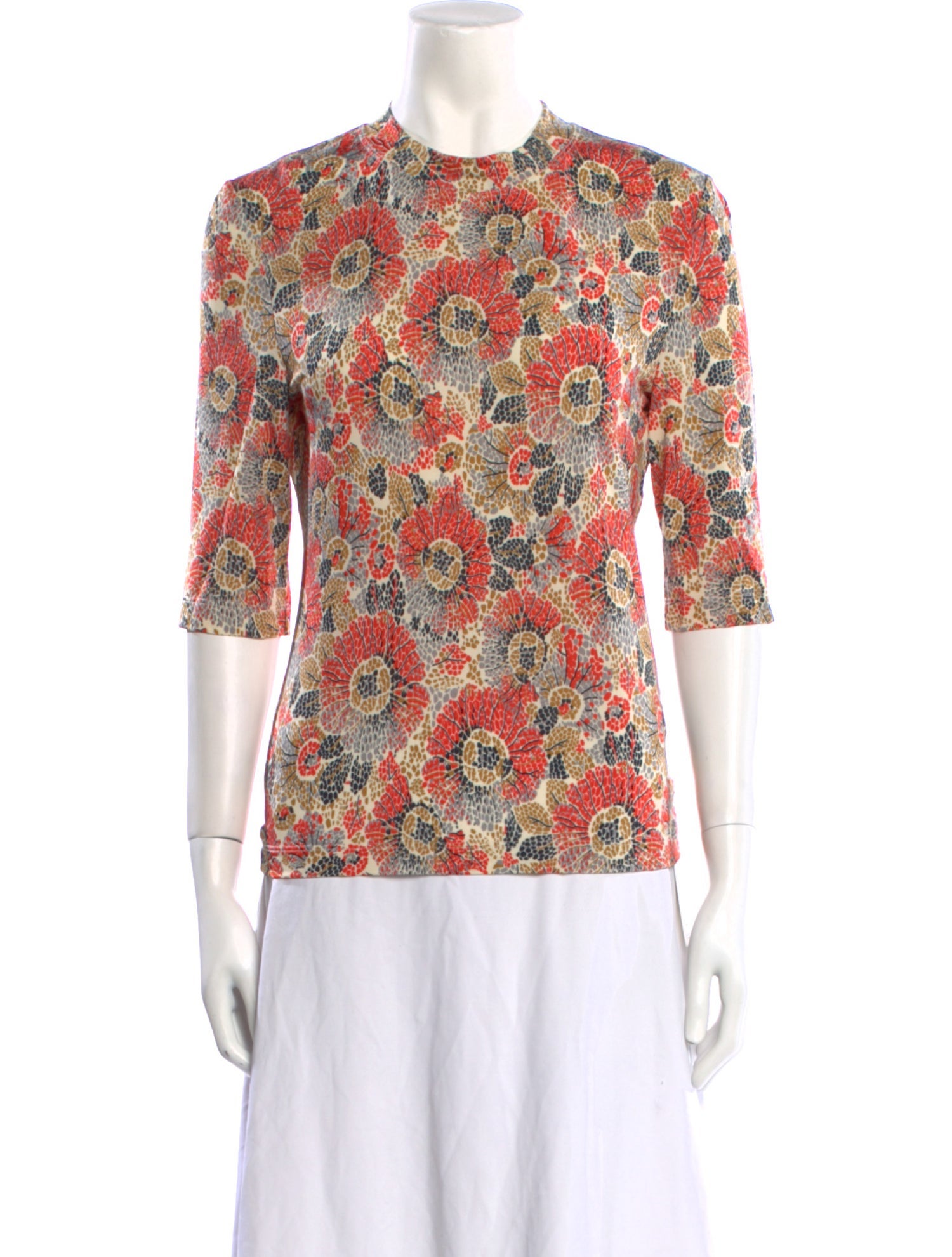 Rosetta Getty Floral Print Crew Neck Blouse