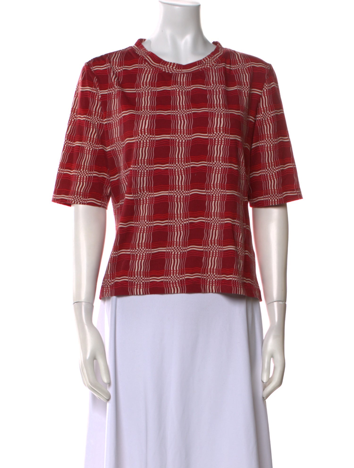 Rosetta Getty Plaid Print Crew Neck T-Shirt