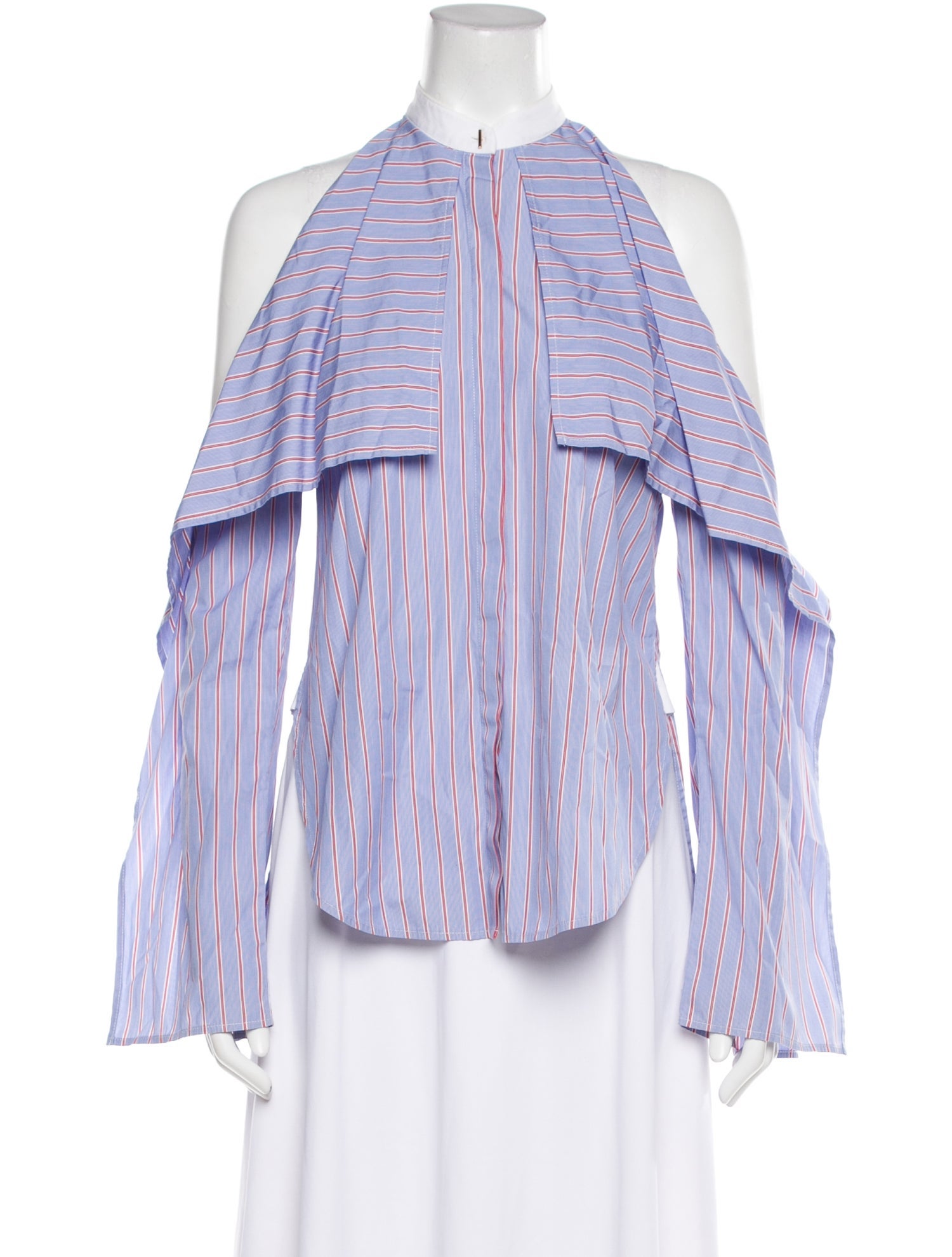 Rosetta Getty Striped Halterneck Button-Up Top