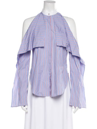 Rosetta Getty Striped Halterneck Button-Up Top