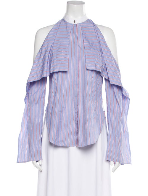Rosetta Getty Striped Halterneck Button-Up Top