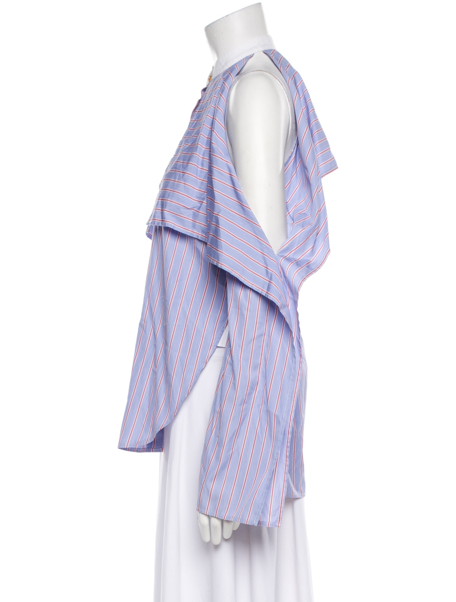 Rosetta Getty Striped Halterneck Button-Up Top