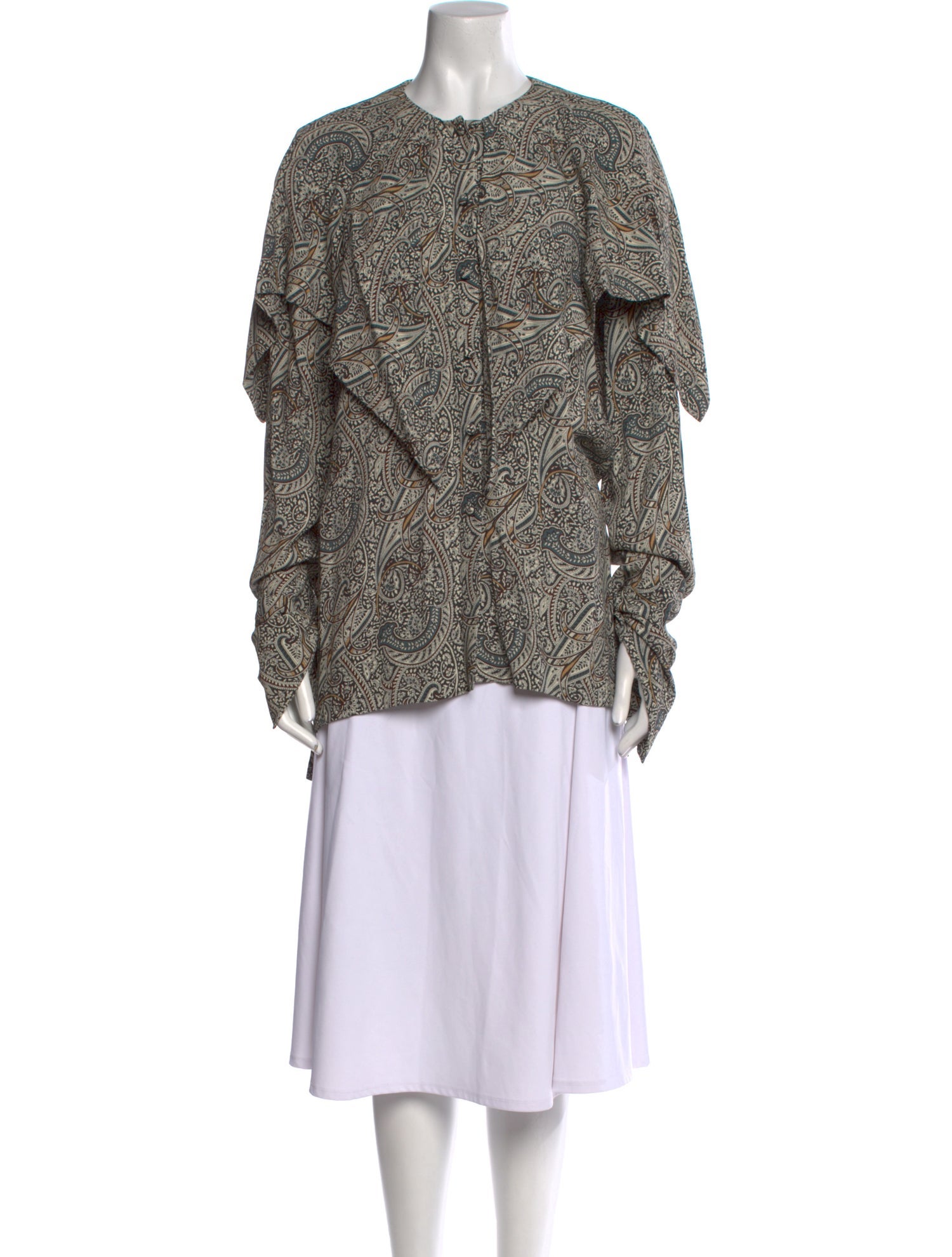 Rosetta Getty Paisley Print Mock Neck Button-Up Top