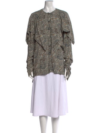 Rosetta Getty Paisley Print Mock Neck Button-Up Top