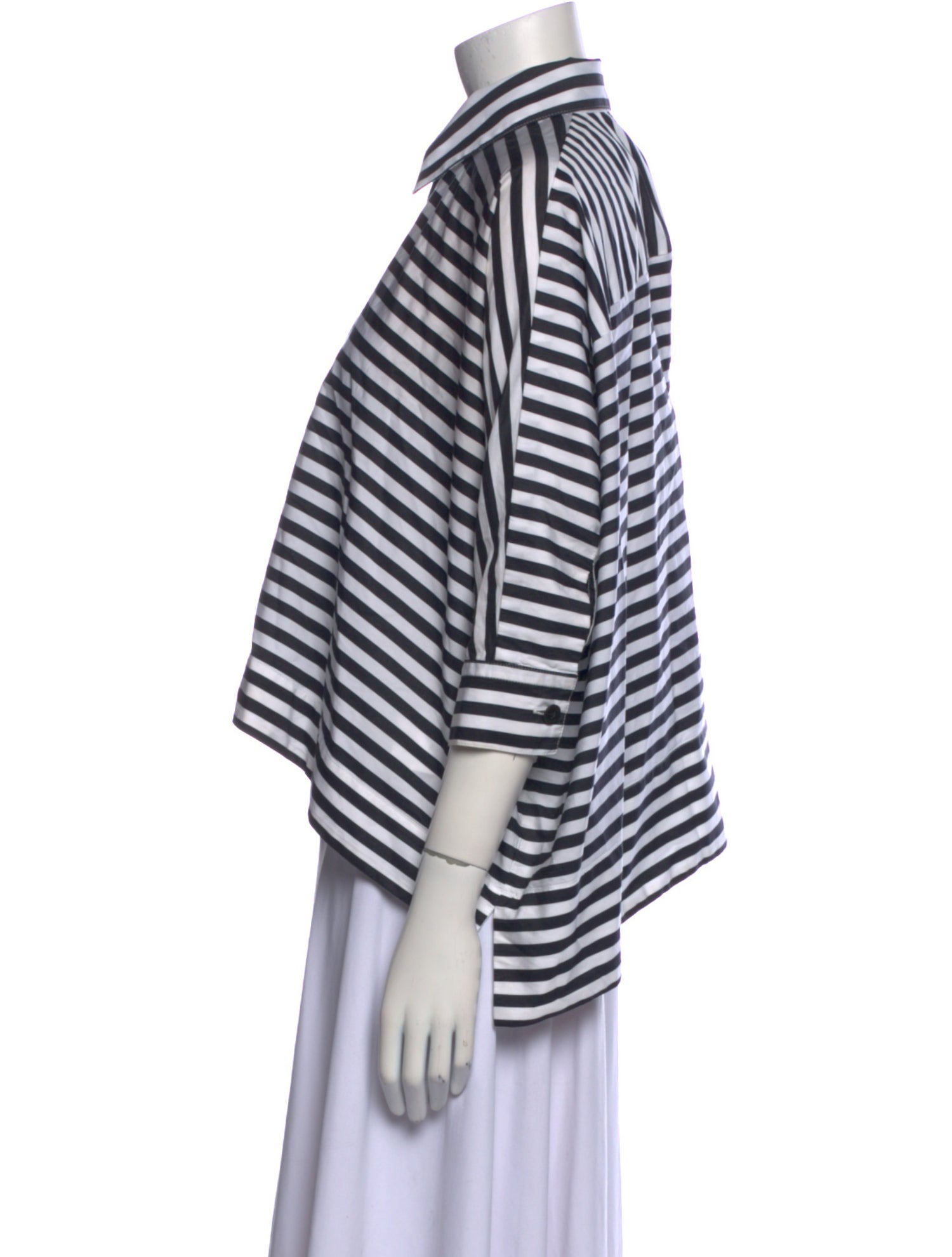 Rosetta Getty Striped Three-Quarter Sleeve Crop Top